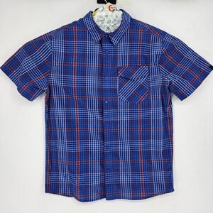 Mountain‎ Hardwear Shirt Mens Medium Blue Plaid Button Up Outdoors Short Sleeve